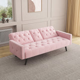 Sofa Bed With Nail Head Trim And Cup Holders - Pink