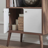23.5" Mid - Century Modern Display Cabinet and Bookshelf - Walnut White - Bookcases available at Alpine Outlets in Denver