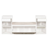 Entryway Storage Bench With Cushion, Drawers & Open Shelves
