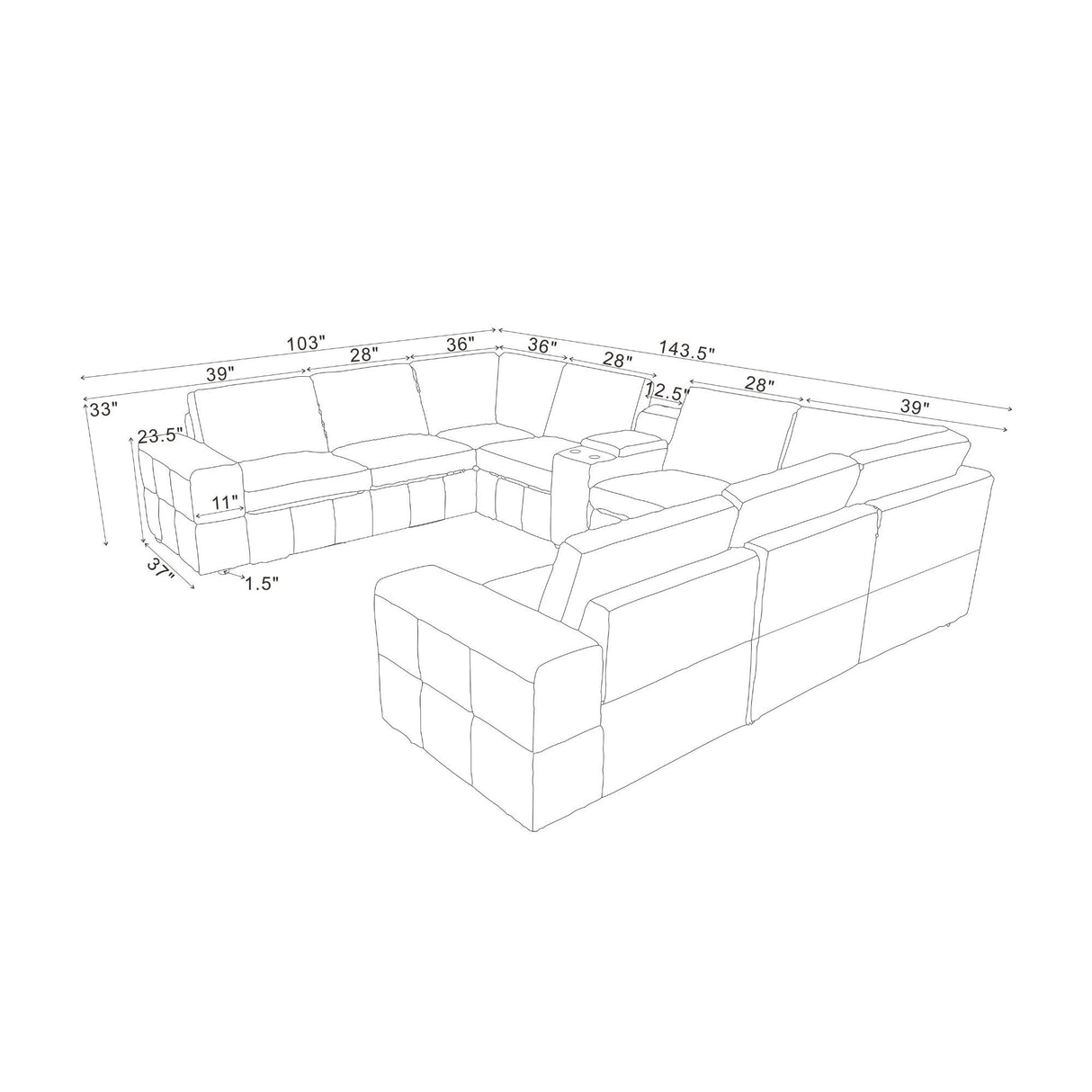 Modular Sectional With Large Square Arms