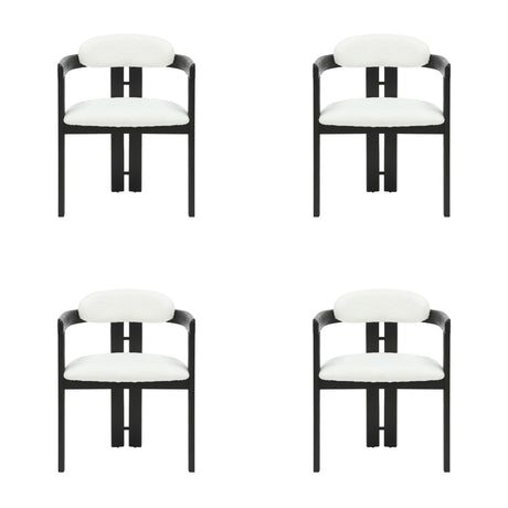 Jazmin - Curved Back Wood Dining Chair With Boucle Fabric Seat Set