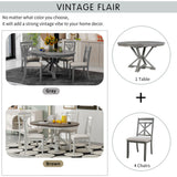 Dining Set With Extendable Round Table And 4 Upholstered Chairs
