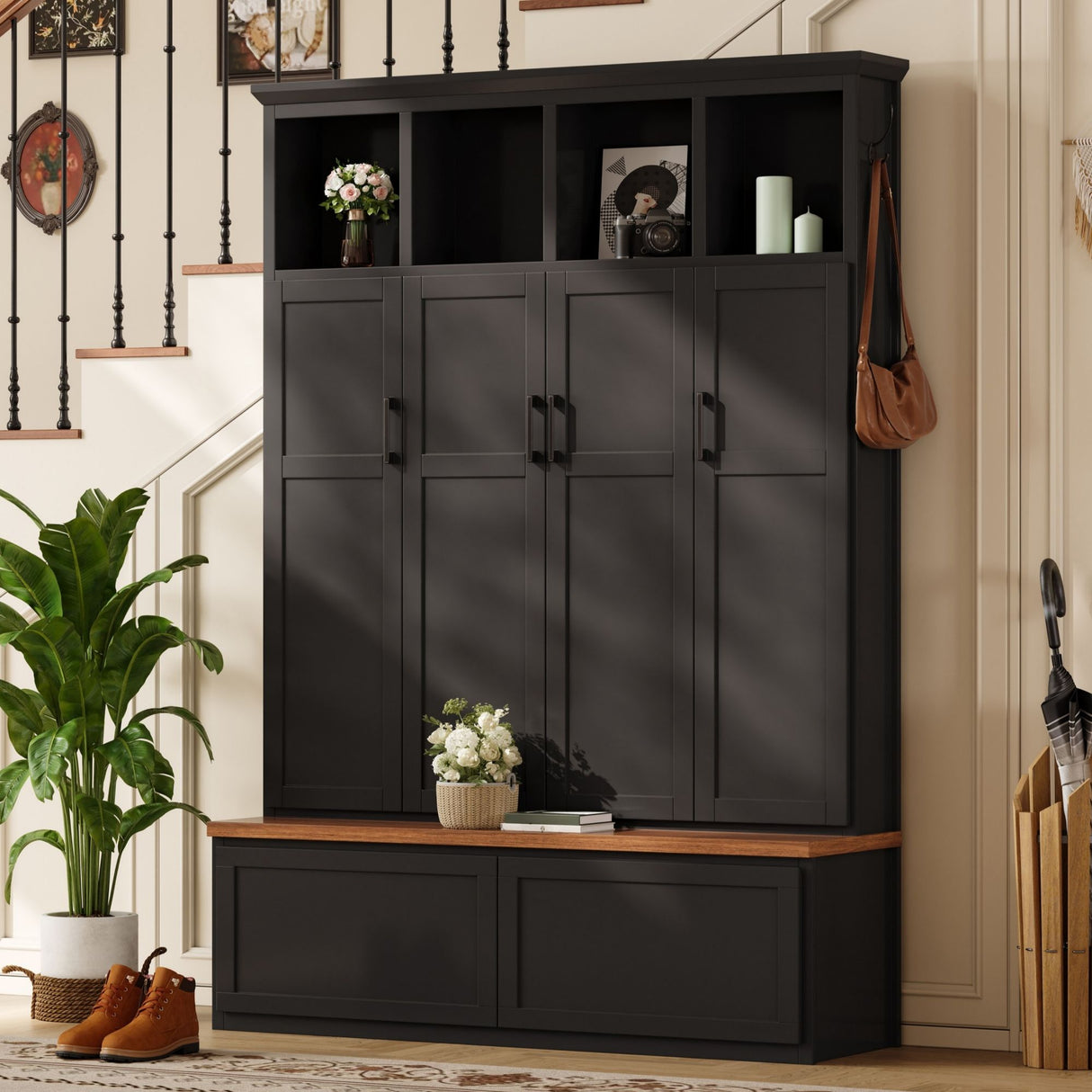 Hall Tree With 4 Hidden Cabinets