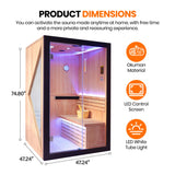 Double Indoor Stove Sauna Room With LED Lighting - Almond