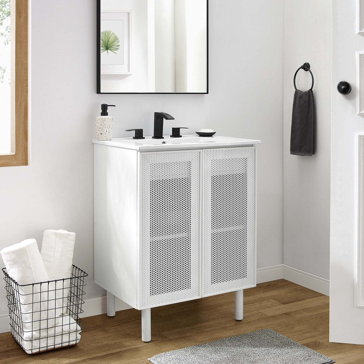 24" Perforated Metal Bathroom Vanity – White - Bathroom Fixtures - Alpine Outlets
