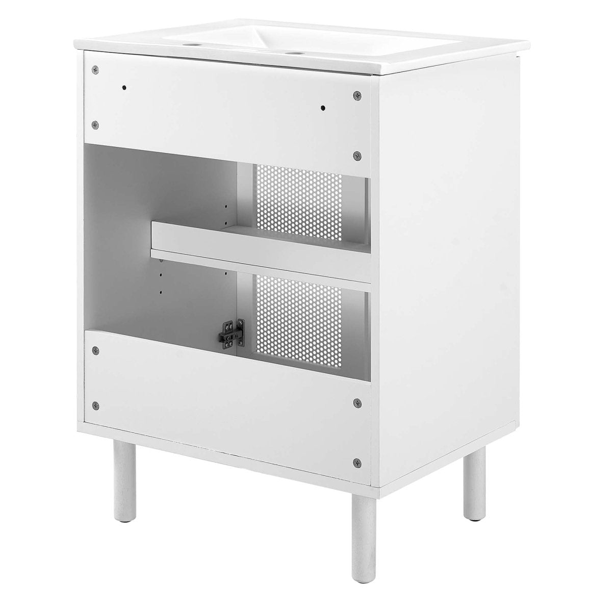 24" Perforated Metal Bathroom Vanity – White - Bathroom Fixtures - Alpine Outlets