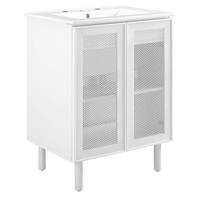 24" Perforated Metal Bathroom Vanity – White - Bathroom Fixtures - Alpine Outlets