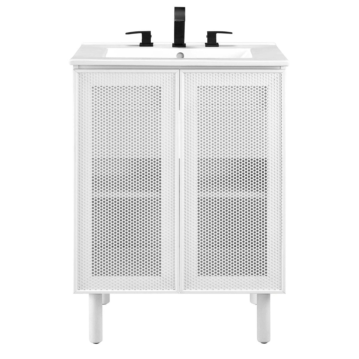 24" Perforated Metal Bathroom Vanity – White - Bathroom Fixtures - Alpine Outlets