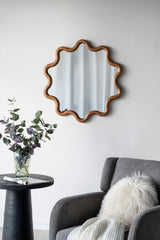 Wooden Accent Mirror With Unique Frame, Wall Mirror For Living Room Bedroom Entryway - Brown - Wall Mirrors - Alpine Outlets