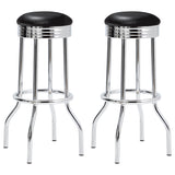 Retro Black Leatherette Swivel Bar Stools with Chrome Base, Set of 2