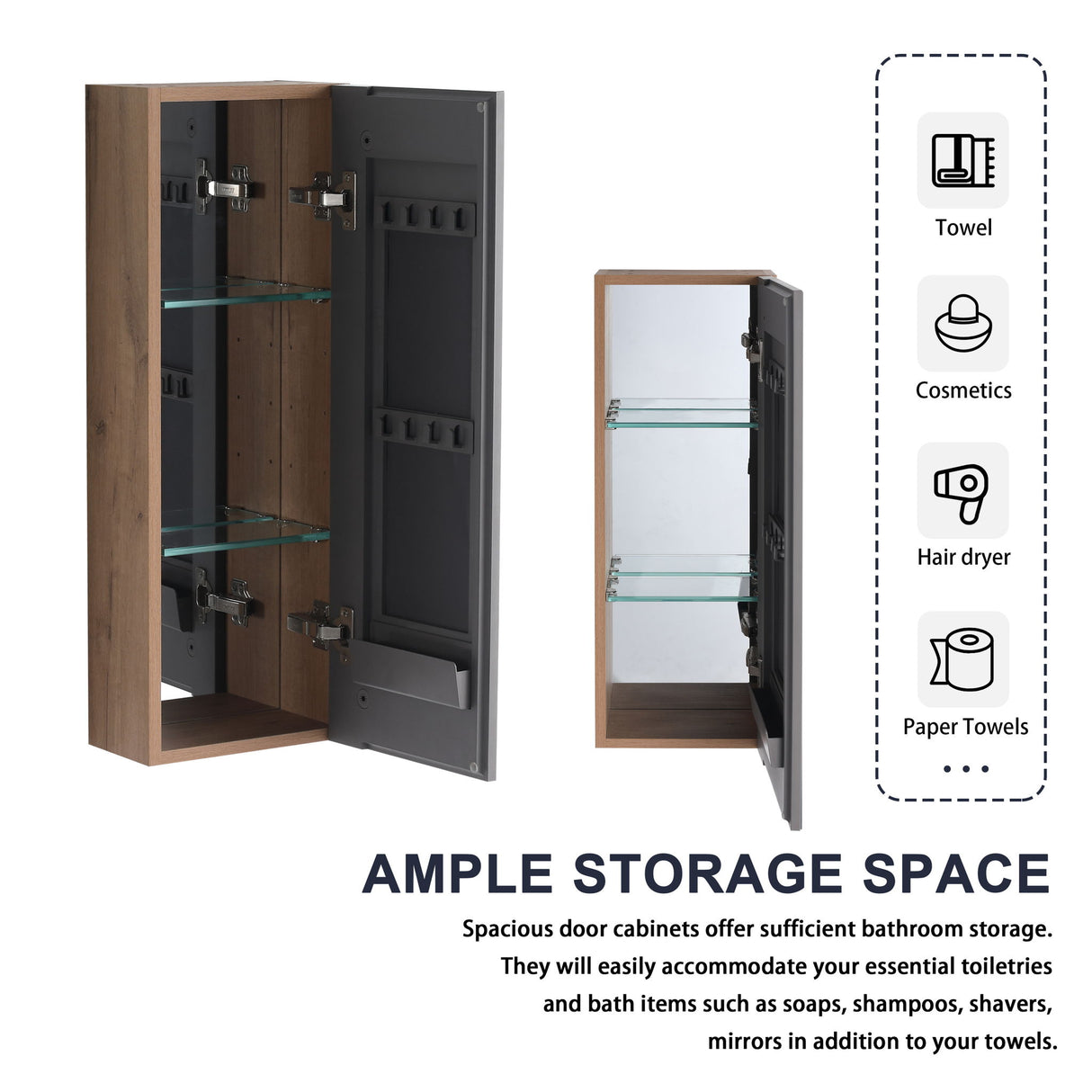 Wall Mounted Bathroom Cabinet With Adjustable Shelves, Storage For Vanity - Imitative Oak