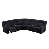 Manual Motion Reclining Sectional LAF / RAF Loveseat With Consoles Cup Holders Upholstered Living Room - Black