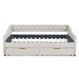 Upholstered Tufted Daybed With Drawers, Waved Arms