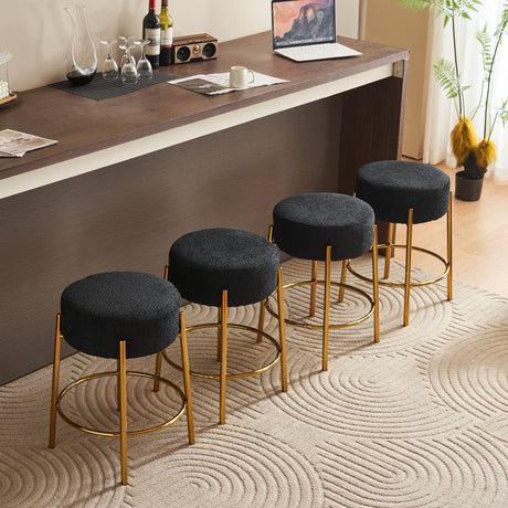 Round Bar Stools (Set of 2), Contemporary Upholstered Dining Stools For Kitchens, Coffee Shops And Bar Stores - Gold Legs - Stool Sets - Alpine Outlets