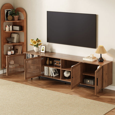 TV Stand For TVs, Entertainment Center With Closed Storage & Cable Management, Soft Closing Hinges - Walnut