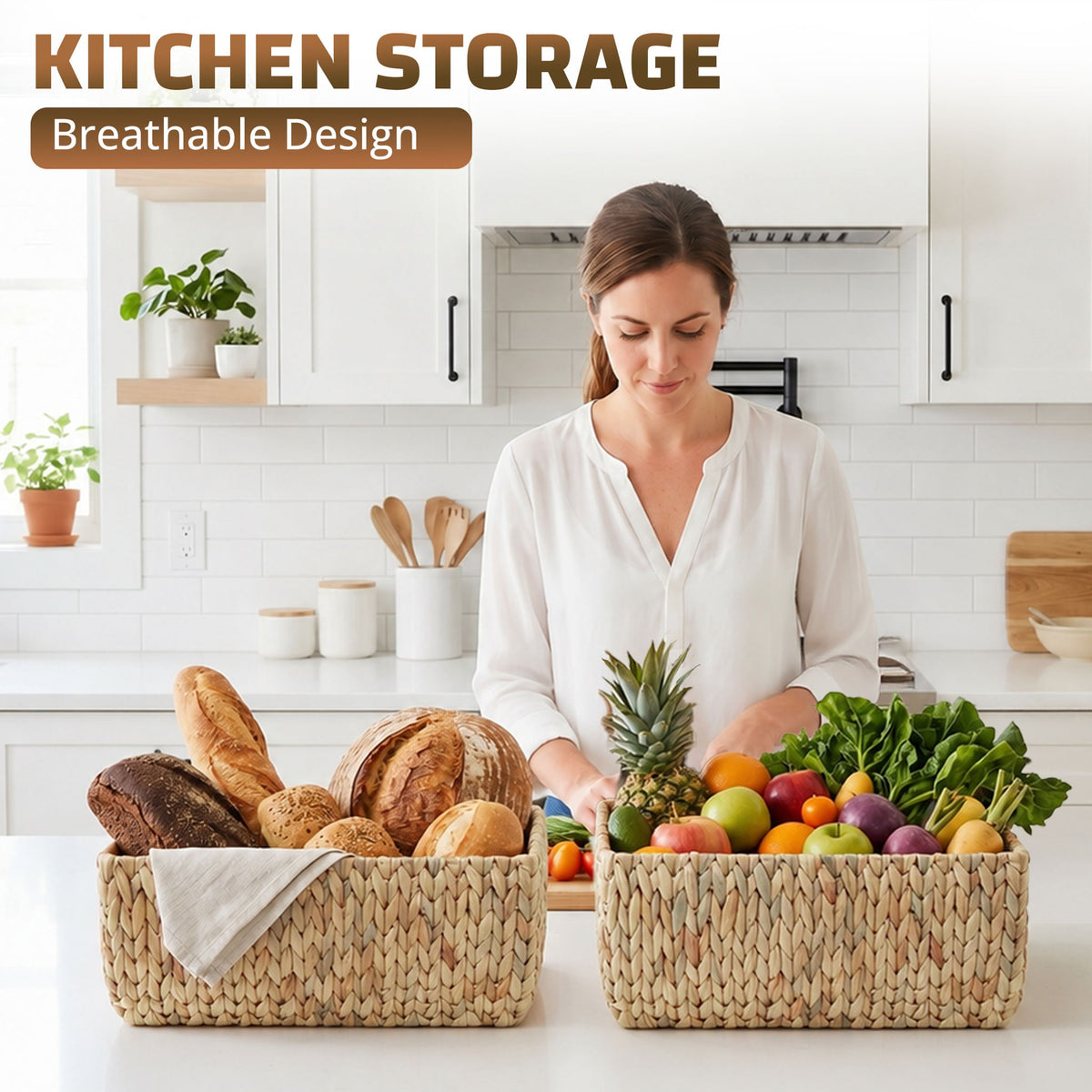 Storage Basket With Handles, Organizer Bin For Shelves Or Living Room - Light Brown