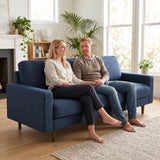 3 Seater Sofa With Loose Back Cushions And Accent Pillows For Living Room - Dark Blue