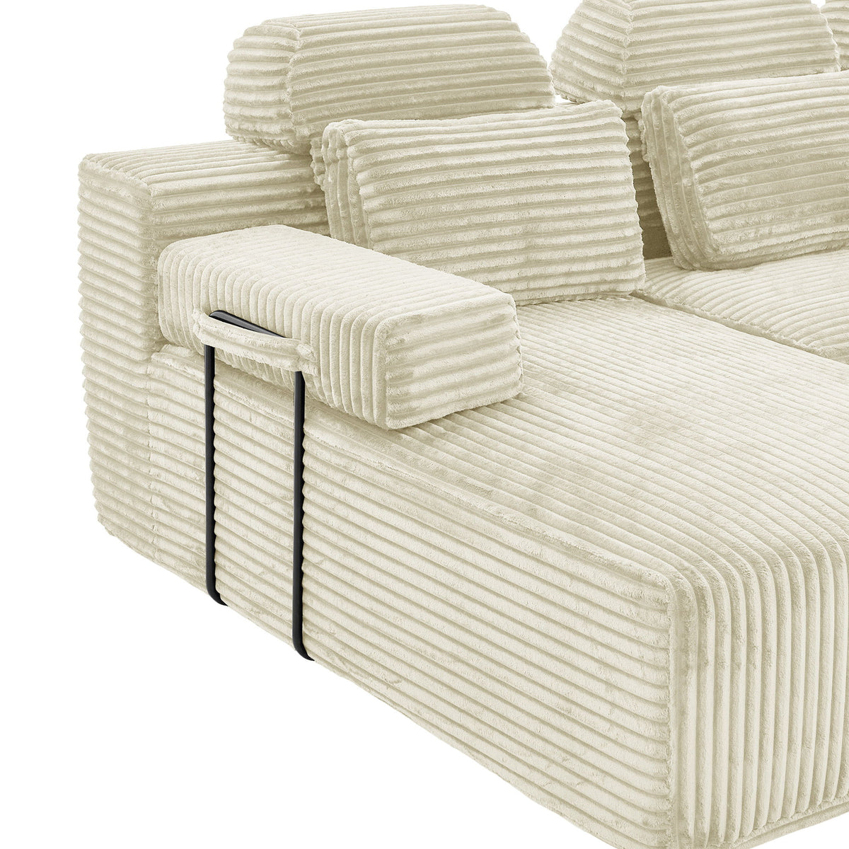 Sectional Sleeper Sofa & Storage Pockets, Modular Couch With Throw Pillows For Living Room