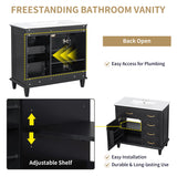 Modern Bathroom Vanity With Sink Top, Flip Drawers, Adjustable Shelf
