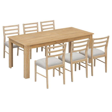7 Piece Dining Set With Extendable Table, 2 Drawers & 6 Upholstered Chairs