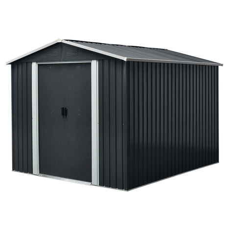Outdoor Metal Storage Shed Garden Building Heavy Duty with Floor Base