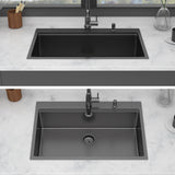 Drop In Kitchen Sink With Pull Out Faucet And Soap Dispenser, Single Bowl Topmount Sink - Gunmetal Black
