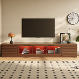 TV Stand With LED Lighting, Soft Closing Hinges, Cable Management - Walnut