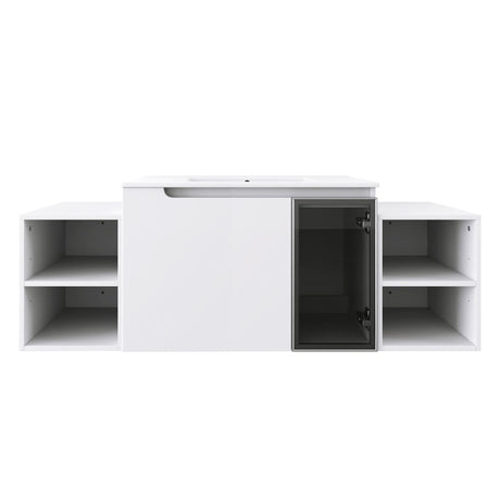 Wall Mounted Bathroom Vanity With Sink, Cabinet & Half Door