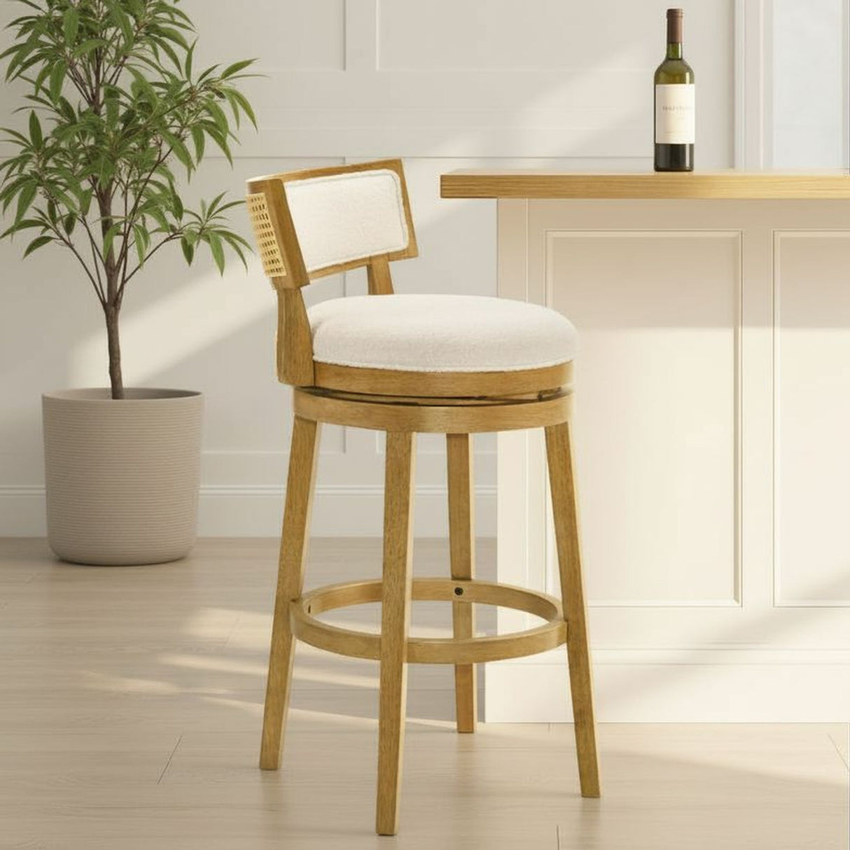 Noely - Modern Farmhouse Swivel Wood Bar Height Kitchen Bar Stool