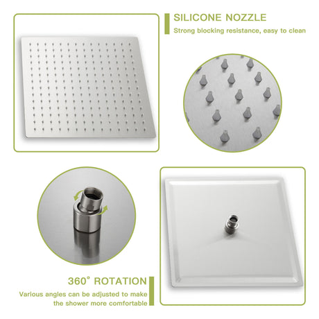 Ultra Thin Square Rainfall Shower Head Stainless Steel, Wall Or Ceiling Mount