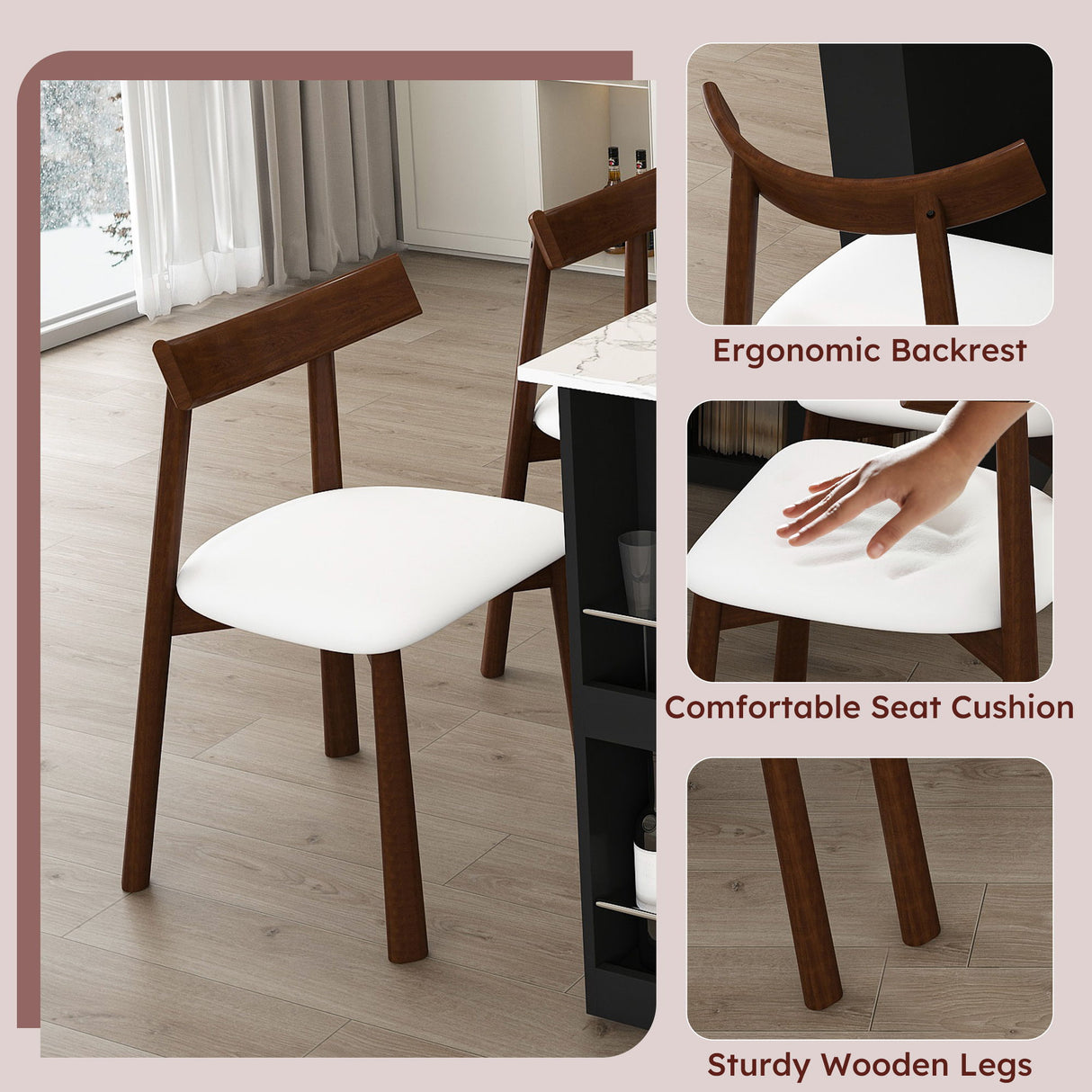 Retro Kitchen Island Set With Chairs, Extendable & Rotating Table, 4 Drawers & Door Cabinets