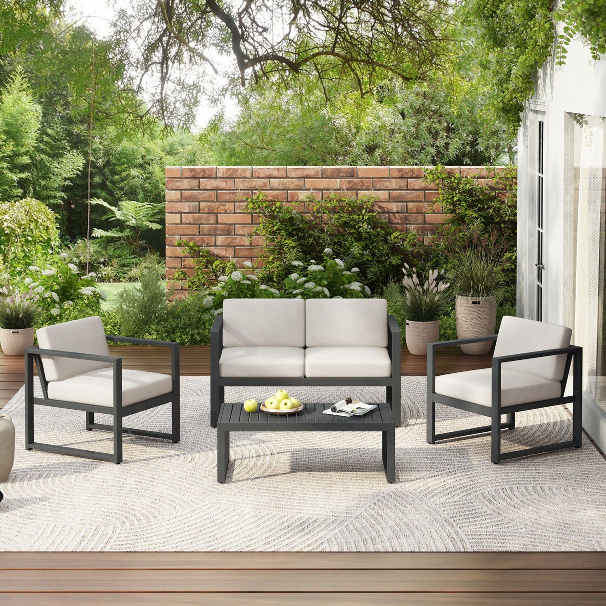 Navan - 4 Pieces Chat Set - Black / Beige