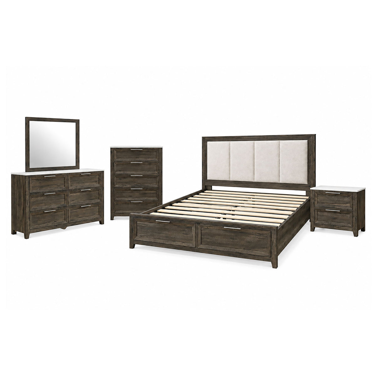 Melissa - 5 Piece Storage Bedroom Set With Padded Headboard