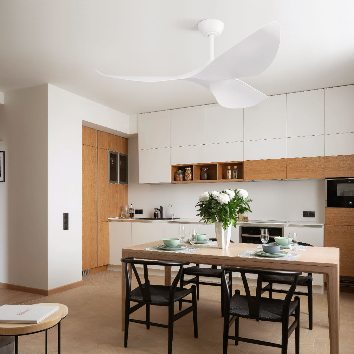 Ceiling Fan Without Light, DC Motor Remote Control Fan For Indoor / Outdoor Use - White