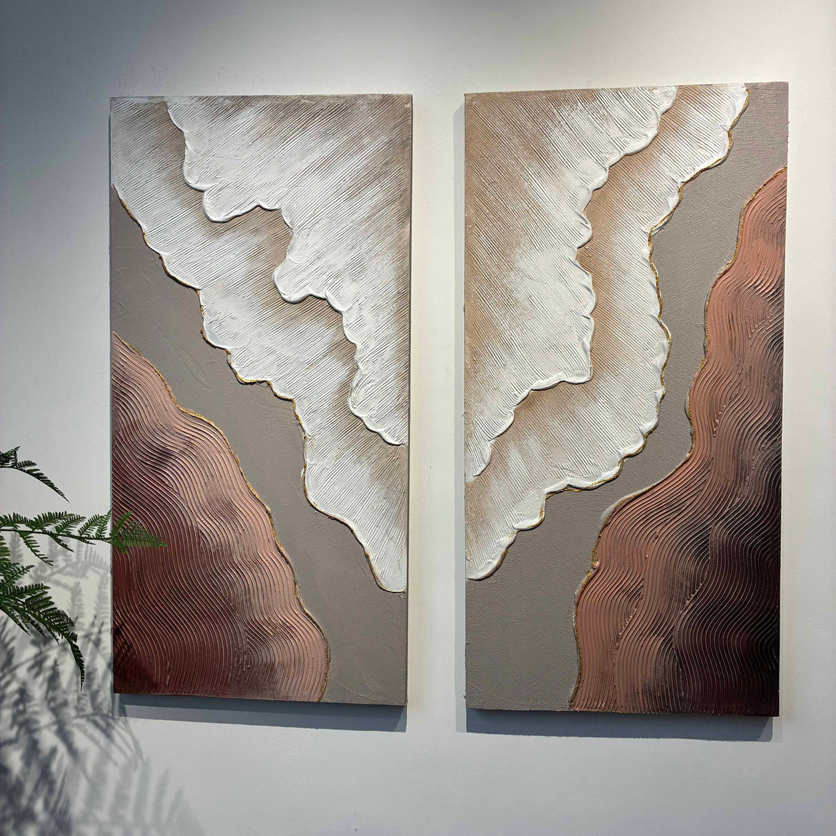 Abstract Wall Art, Textured Canvas Painting With Accents, Decor For Living Room (Set of 2) - Antique Brown+White
