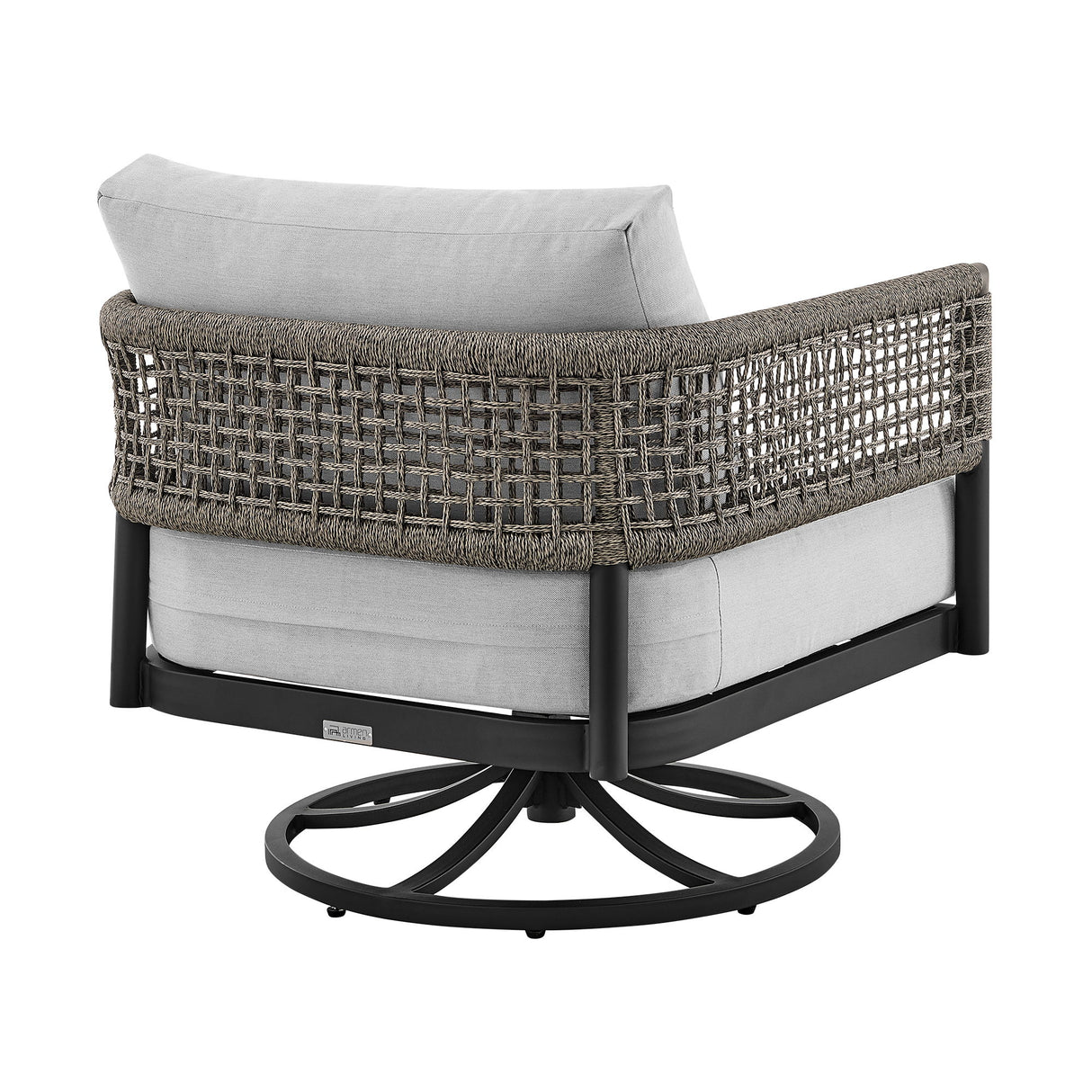 Felicia - And Argiope 3 Piece Patio Outdoor Swivel Seating Set - Black Aluminum With Gray Rope And Cushions