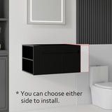 Floating Bathroom Vanity Cabinet, Soft Close Double Drawers, Open Side Storage, Wall Mounted, Cabinet Only