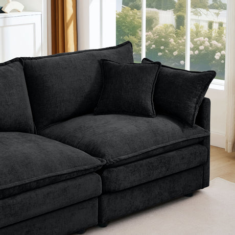 L Shaped Modular Sectional Sofa With Movable Ottoman, 3 Seater Comfortable Seating