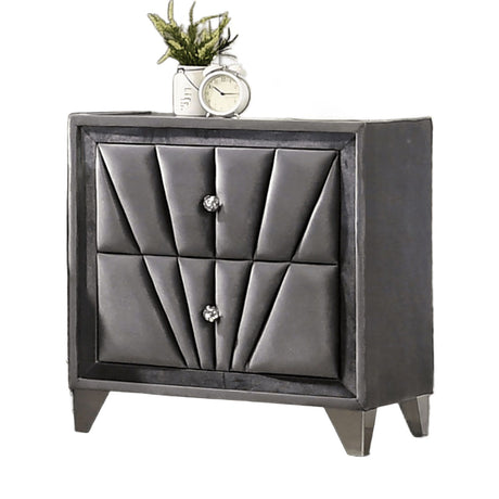 Nightstand, 2 Drawer Upholstered Frame - Gray