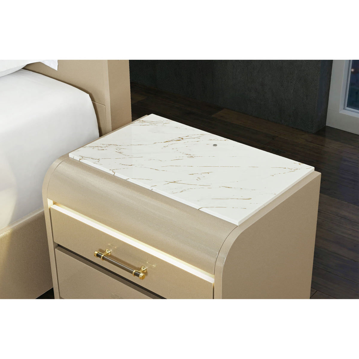 Gigi - Chest With LED Lights Chest, 5 Drawers, LED Lighting, Rounded Edges - Gold