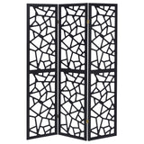 3 Panel Folding Screen With Mosaic Cutout Design - Black
