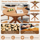 5-Piece Outdoor Acacia Wood Round Dining Set Beige Cushion