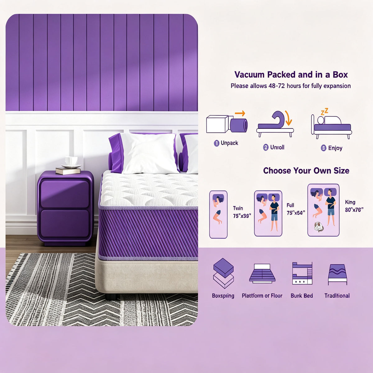 12" Hybrid Mattress With Individual Pocket Coils, Memory Foam