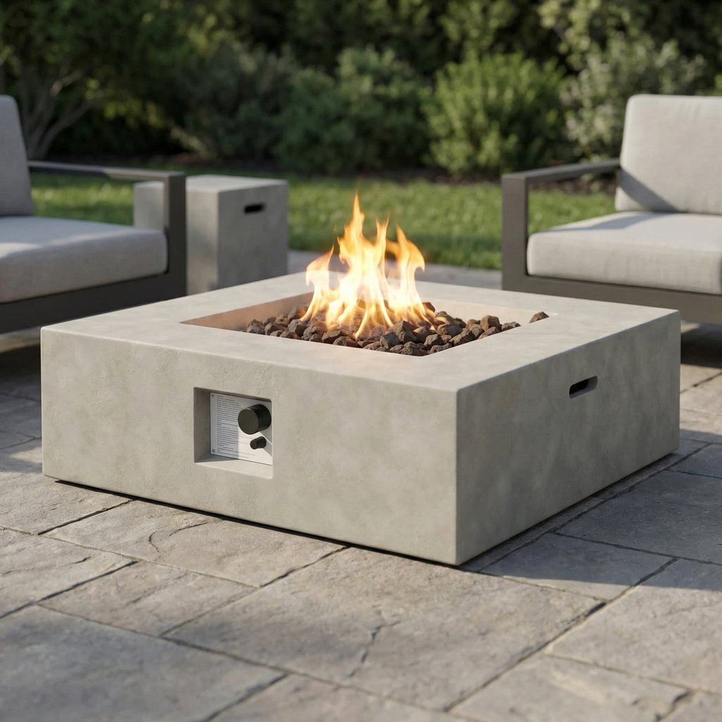 Outdoor Fire Pit Table Modern Reinforced Concrete Warming Hearth Gray
