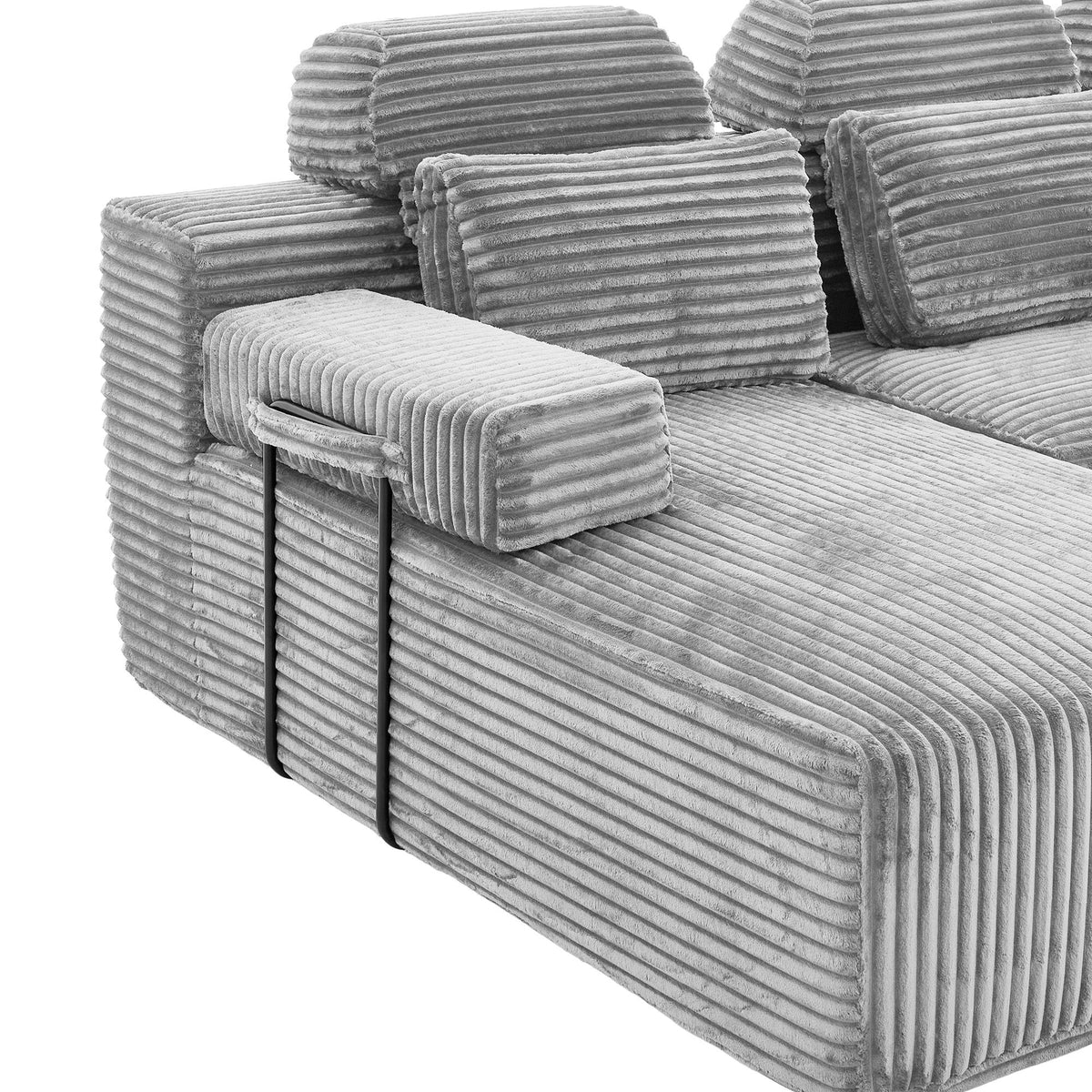 Sectional Sleeper Sofa & Storage Pockets, Modular Couch With Throw Pillows For Living Room