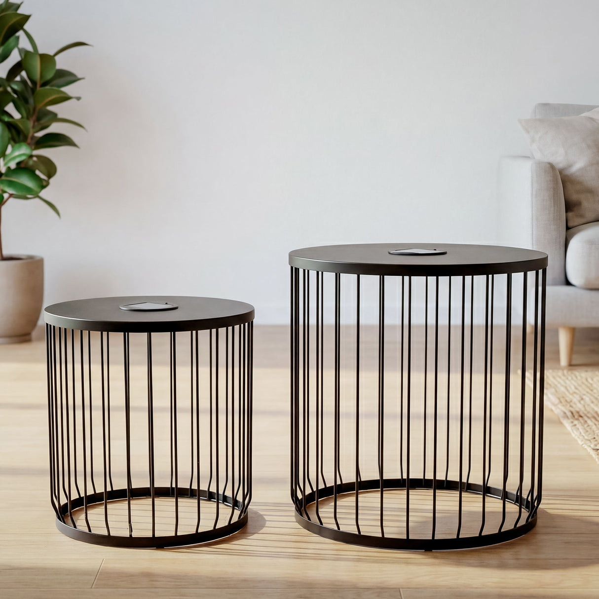 Solar Powered Nesting Side Table Set - Black