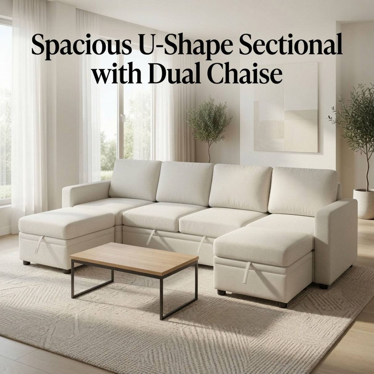 Extra Wide U - Shape Convertible Sleeper Sofa Bed With Dual Storage Ottoman