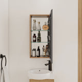 14" Bathroom Mirror Cabinet With Adjustable Shelves, Wall Mounted Medicine Storage Cabinet Frame With Soft Closing Hinges - Imitative Oak