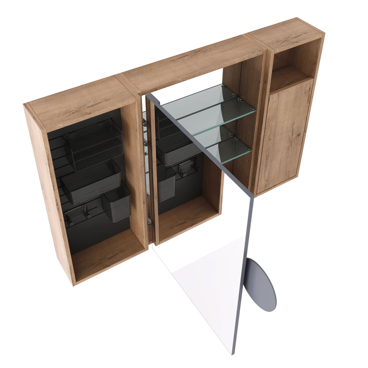 Wall Mounted Bathroom Mirror Cabinet With Soft Close Door, Storage Cabinet - Imitative Oak