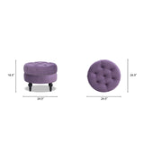 Dawn - Tufted Round Ottoman Nailhead Accents - Purple